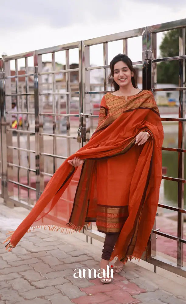 Meera Cotton Salwar Orange and Brownish Maroon Plus Size salwar